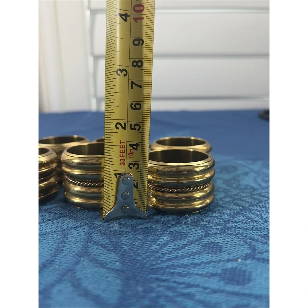 Vtg Brass and Copper Napkin Rings W/ Braided Rope Design 6 pc. Set 1.5